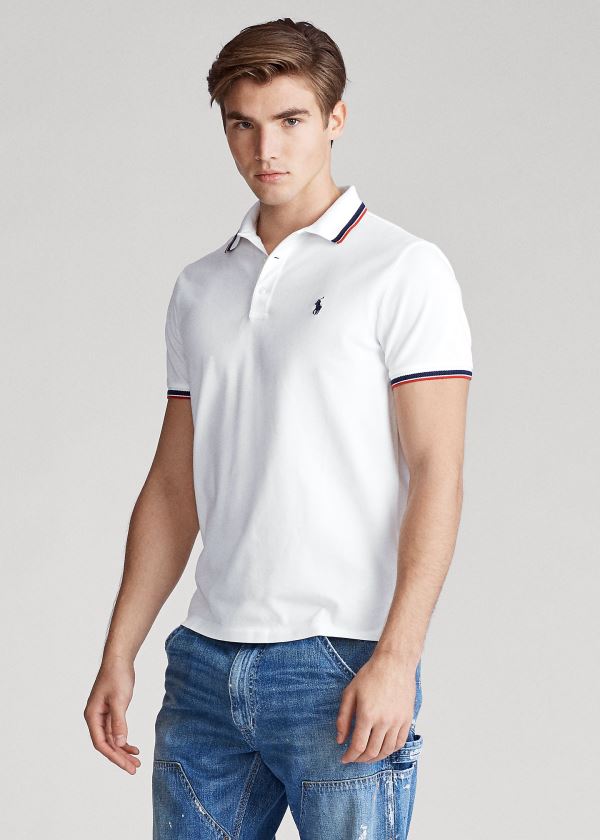 Polos Polo Ralph Lauren Hombre Blancos - Custom Slim Stretch Mesh - RZWGD0325